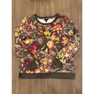 Talbots Women Floral Print Long Sleeve Sweatshirt Olive Green Size S